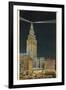 Terminal Tower, Hotel Cleveland, Night-null-Framed Art Print