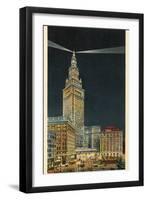 Terminal Tower, Hotel Cleveland, Night-null-Framed Art Print