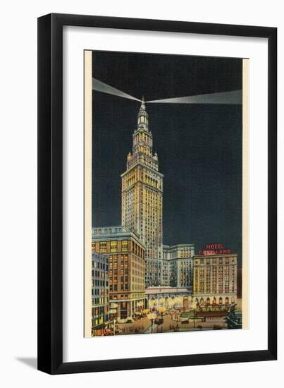 Terminal Tower, Hotel Cleveland, Night-null-Framed Art Print