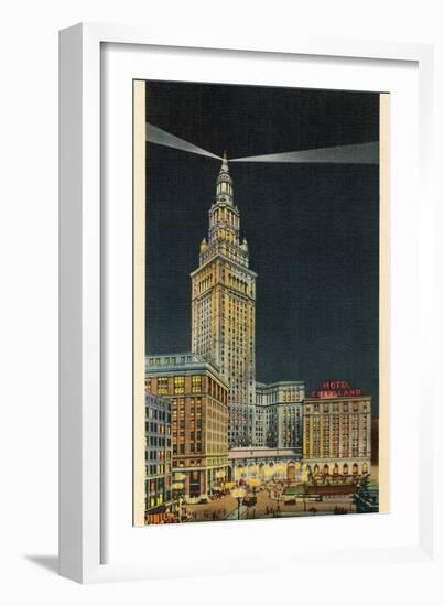 Terminal Tower, Hotel Cleveland, Night-null-Framed Art Print