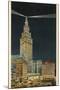Terminal Tower, Hotel Cleveland, Night-null-Mounted Art Print