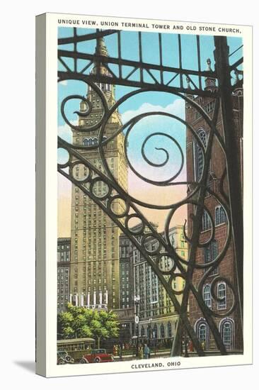 Terminal Tower through Grillwork, Cleveland, Ohio-null-Stretched Canvas