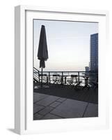 Terrace at the Elbufer, Fog in the Harbour, Holzhafen, Hanseatic City of Hamburg, Germany-Axel Schmies-Framed Photographic Print