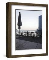 Terrace at the Elbufer, Fog in the Harbour, Holzhafen, Hanseatic City of Hamburg, Germany-Axel Schmies-Framed Photographic Print