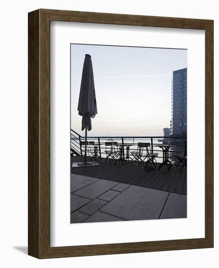 Terrace at the Elbufer, Fog in the Harbour, Holzhafen, Hanseatic City of Hamburg, Germany-Axel Schmies-Framed Photographic Print