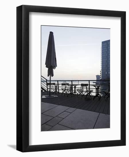 Terrace at the Elbufer, Fog in the Harbour, Holzhafen, Hanseatic City of Hamburg, Germany-Axel Schmies-Framed Photographic Print