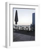 Terrace at the Elbufer, Fog in the Harbour, Holzhafen, Hanseatic City of Hamburg, Germany-Axel Schmies-Framed Photographic Print