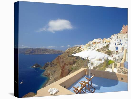 Terrace in Oia, Santorini, Cyclades, Greek Islands, Greece, Europe-Papadopoulos Sakis-Stretched Canvas