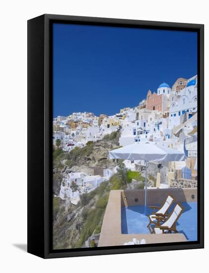 Terrace in Oia, Santorini, Cyclades, Greek Islands, Greece, Europe-Papadopoulos Sakis-Framed Stretched Canvas