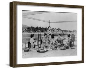 Terrace of a Tea House on the Banks of the Sumida, Tokyo, C.1867-90 (Coloured Photo)-Felice Beato-Framed Photographic Print