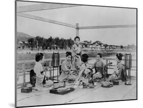 Terrace of a Tea House on the Banks of the Sumida, Tokyo, C.1867-90 (Coloured Photo)-Felice Beato-Mounted Photographic Print