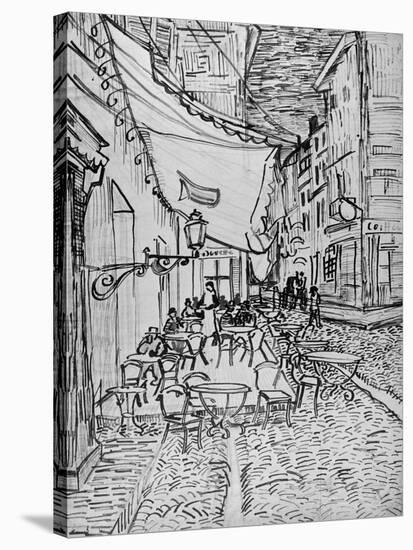 Terrace of the Cafe in the Evening (Night cafe in Arles), Reed Pen Drawing after the Painting, 1888-Vincent van Gogh-Stretched Canvas