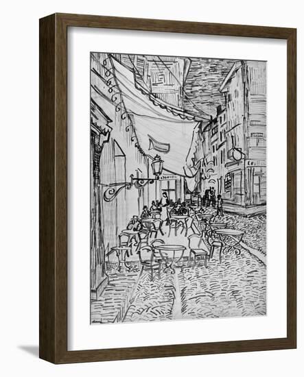 Terrace of the Cafe in the Evening (Night cafe in Arles), Reed Pen Drawing after the Painting, 1888-Vincent van Gogh-Framed Premium Giclee Print