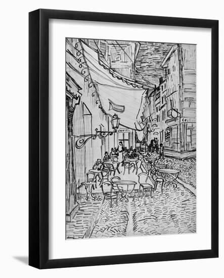 Terrace of the Cafe in the Evening (Night cafe in Arles), Reed Pen Drawing after the Painting, 1888-Vincent van Gogh-Framed Premium Giclee Print