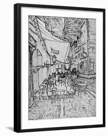 Terrace of the Cafe in the Evening (Night cafe in Arles), Reed Pen Drawing after the Painting, 1888-Vincent van Gogh-Framed Giclee Print