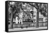 Terrace on the Moselle, river, man, bank, Metz, Département Moselle, region Alsace-Champagne-Ardenn-Klaus Neuner-Framed Stretched Canvas