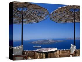 Terrace Overlooking the Caldera, Santorini, Cyclades, Greek Islands, Greece, Europe-Sakis Papadopoulos-Stretched Canvas