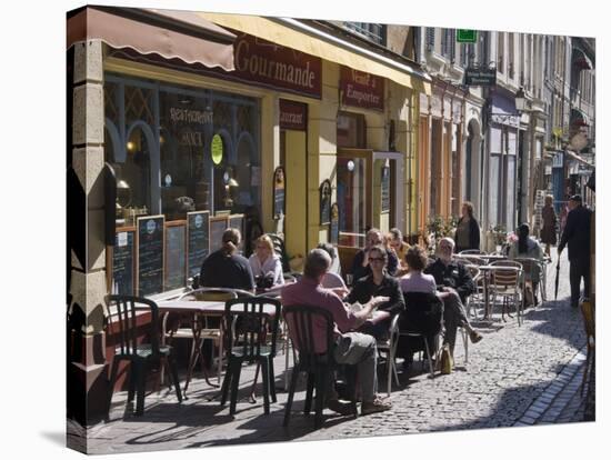 Terrace Tables Outside the Many Cafes and Restaurants on Rue De Lille in Old Quarter of Boulogne-Hazel Stuart-Stretched Canvas