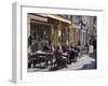 Terrace Tables Outside the Many Cafes and Restaurants on Rue De Lille in Old Quarter of Boulogne-Hazel Stuart-Framed Photographic Print