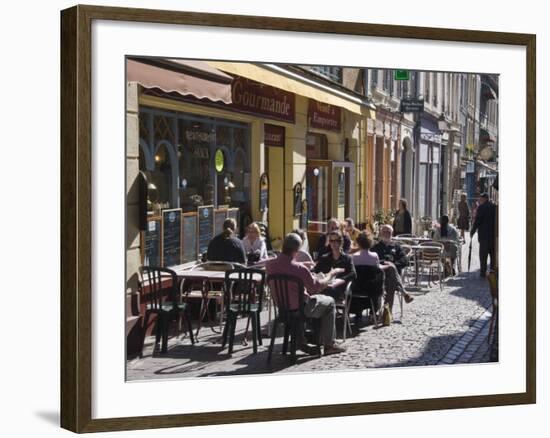 Terrace Tables Outside the Many Cafes and Restaurants on Rue De Lille in Old Quarter of Boulogne-Hazel Stuart-Framed Photographic Print