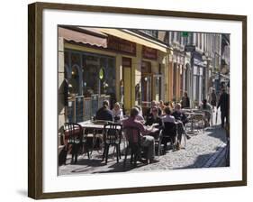 Terrace Tables Outside the Many Cafes and Restaurants on Rue De Lille in Old Quarter of Boulogne-Hazel Stuart-Framed Photographic Print