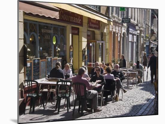 Terrace Tables Outside the Many Cafes and Restaurants on Rue De Lille in Old Quarter of Boulogne-Hazel Stuart-Mounted Photographic Print