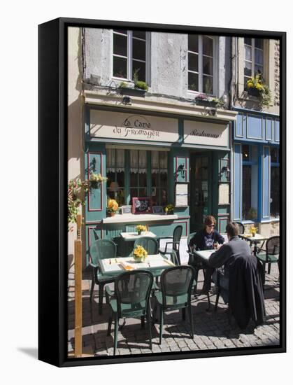 Terrace Tables Outside the Many Cafes and Restaurants on Rue De Lille in Old Quarter of Boulogne-Hazel Stuart-Framed Stretched Canvas