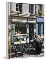 Terrace Tables Outside the Many Cafes and Restaurants on Rue De Lille in Old Quarter of Boulogne-Hazel Stuart-Framed Photographic Print