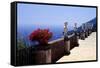 Terrace with Statues and Amalfi Coast View-George Oze-Framed Stretched Canvas