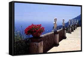 Terrace with Statues and Amalfi Coast View-George Oze-Framed Stretched Canvas