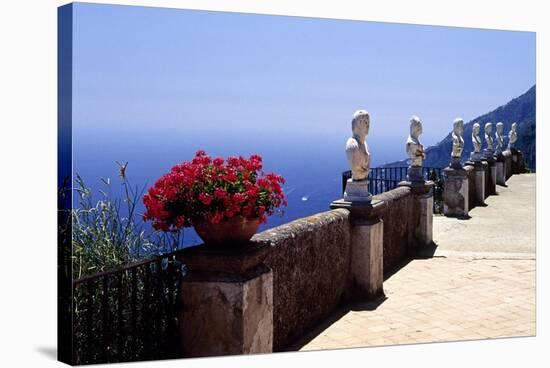 Terrace with Statues and Amalfi Coast View-George Oze-Stretched Canvas