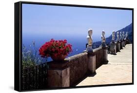 Terrace with Statues and Amalfi Coast View-George Oze-Framed Stretched Canvas