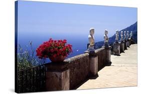 Terrace with Statues and Amalfi Coast View-George Oze-Stretched Canvas