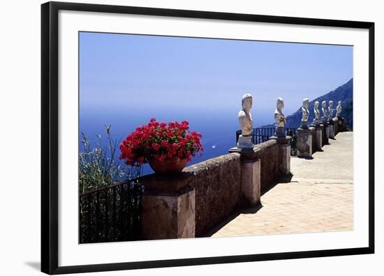 Terrace with Statues and Amalfi Coast View-George Oze-Framed Premium Photographic Print