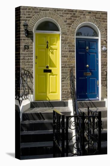 Terraced Houses with Matching Yellow and Blue Entrance Doors, London, England-Natalie Tepper-Stretched Canvas