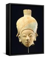 Terracotta Polychrome Head of a Woman, Artifact Originating from Jama-Coaque-null-Framed Stretched Canvas