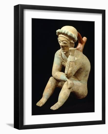 Terracotta Polychrome Whistle Vase known as the Thinker, Artifact Originating from Bahia-null-Framed Giclee Print