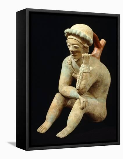 Terracotta Polychrome Whistle Vase known as the Thinker, Artifact Originating from Bahia-null-Framed Stretched Canvas