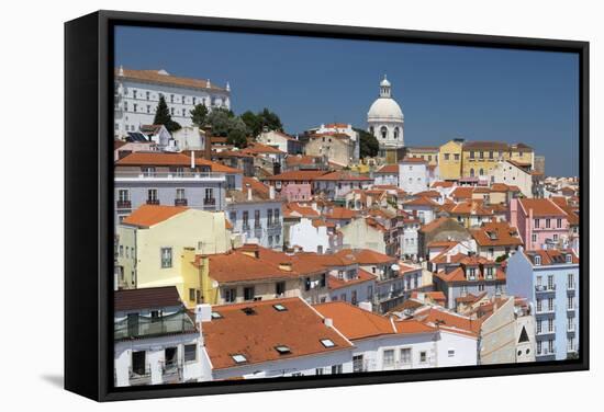 Terracotta Roofs and Ancient Dome Seen from Miradouro Alfama One of Many Viewpoints of Lisbon-Roberto Moiola-Framed Stretched Canvas