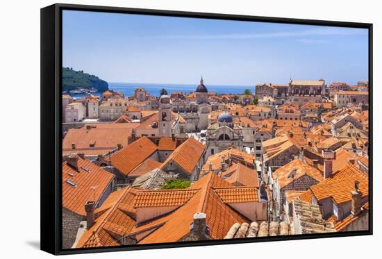 Terracotta tile rooftop view of Dubrovnik Old Town, UNESCO World Heritage Site, Dubrovnik, Dalmatia-Neale Clark-Framed Stretched Canvas