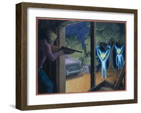 Terrorised by Small Glowing Aliens at a Farm Near Hopkinsville-Michael Buhler-Framed Art Print