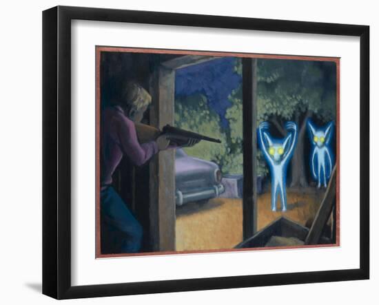 Terrorised by Small Glowing Aliens at a Farm Near Hopkinsville-Michael Buhler-Framed Art Print