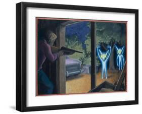 Terrorised by Small Glowing Aliens at a Farm Near Hopkinsville-Michael Buhler-Framed Art Print