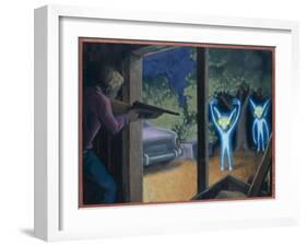 Terrorised by Small Glowing Aliens at a Farm Near Hopkinsville-Michael Buhler-Framed Art Print