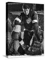 Terry Sawchuck, Star Goalie for the Detroit Red Wings, Warding Off Shot on Goal, at Ice Arena-Joe Scherschel-Stretched Canvas