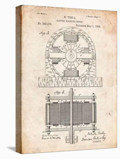 Tesla Electro Motor Patent-Cole Borders-Stretched Canvas