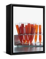 Test tubes filled with orange liquid-Kristopher Grunert-Framed Stretched Canvas