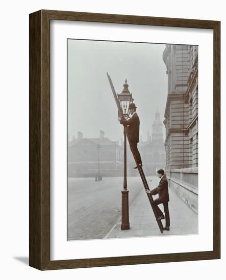 Testing Gas Pressure in Street Lighting, Westminster, London, 1910-null-Framed Photographic Print