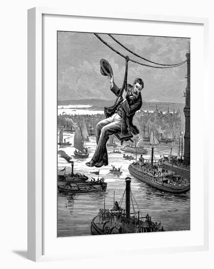 Testing the Cables on Brooklyn Bridge, C1900-null-Framed Giclee Print