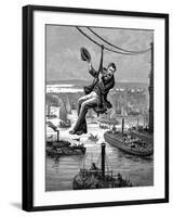 Testing the Cables on Brooklyn Bridge, C1900-null-Framed Giclee Print